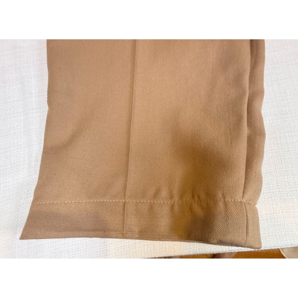 Vintage Camel Tan 100% Worsted Wool Pleated High Waisted Straight Leg Trousers - Picture 7 of 11